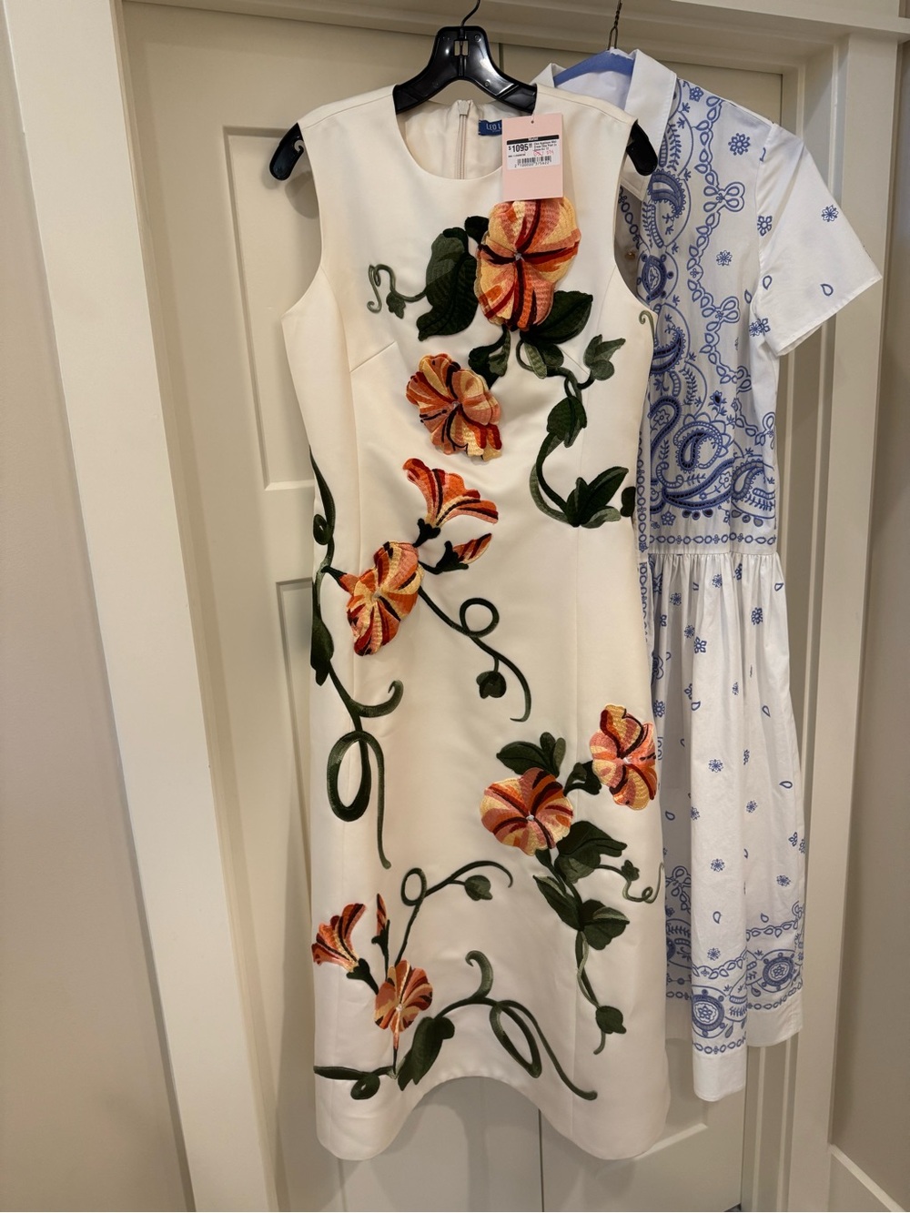 LEO LIN Cleo Appliqué Vine Print Midi Dress White Pink AU 12 / US 8 - Picture 2 of 3